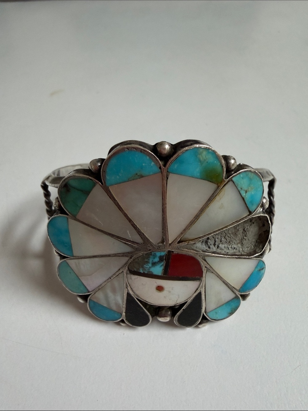 Native American silver cuff Turquoise bracelet missing one section